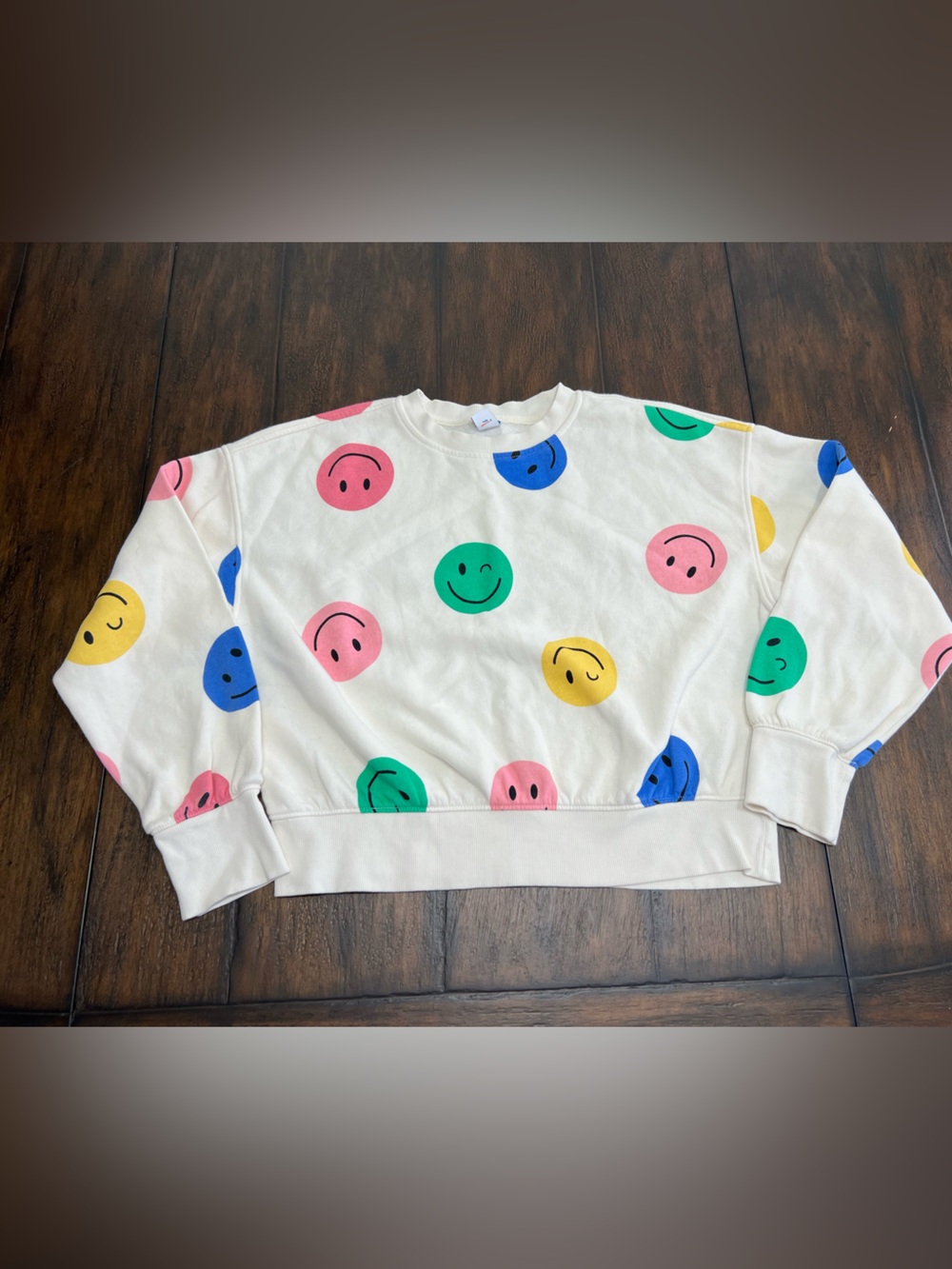 Old Navy Girls XL Pullover Sweatshirt Smiley Face Graphic Fleece Crewneck